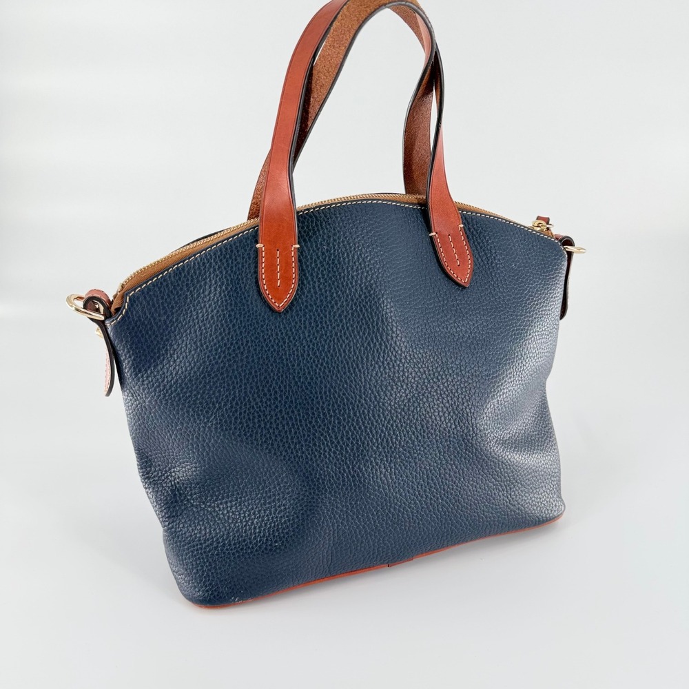 DOONEY & BOURKE Navy Blue Pebble Grain Leather Satchel Handbag Zip Top Tote - Picture 3 of 13